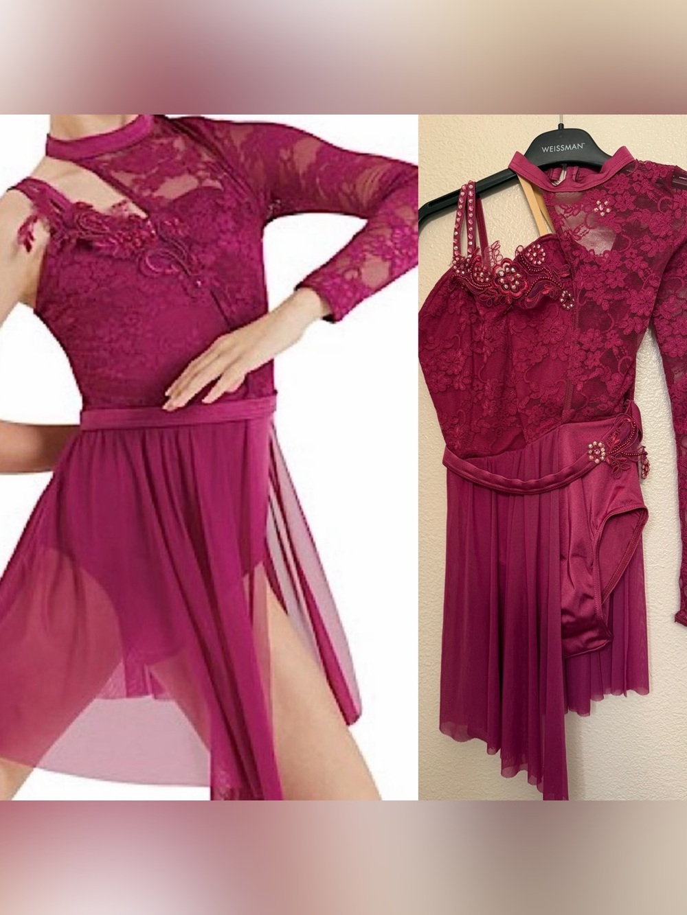 WEISSMAN Dance Costume hot pink lace illusion WHERE'S MY LOVE 12365 MC child